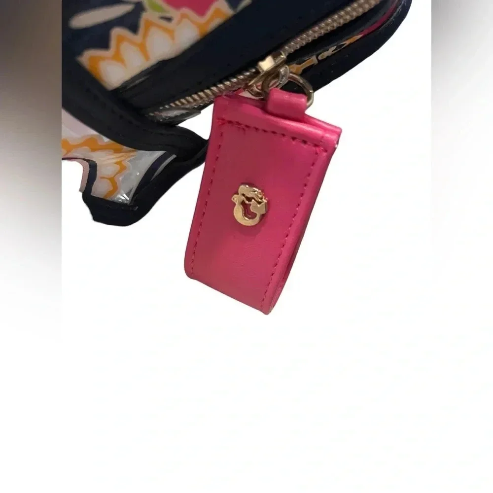 Spartina 449 Clear Colorful Floral Cosmetic Makeup Kit Leather Strap Zipper